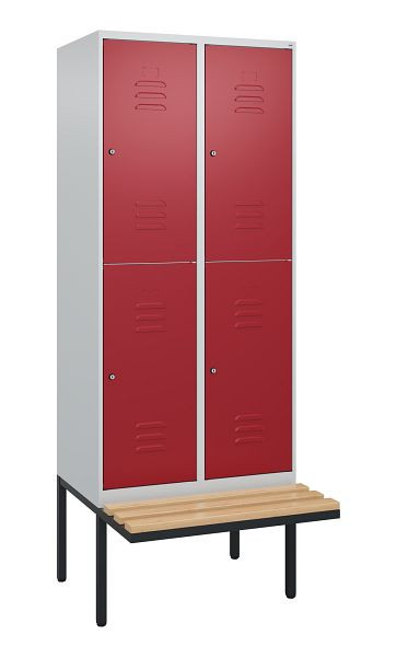 C+P dubbeldekskast Classic PLUS, 2 vakken, 2120x800x815mm, 7035/3003, cilindersloten, beukenhouten zitlatten, zitting, 0803407-22 S10091