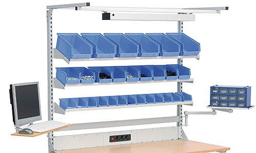 Bedrunka + Hirth meerwandige bouwvakker met bovenframe, 1x energiekanaal, 3x plank, 2x zwenkarm, afmetingen in mm (BxDxH): 1500 x 750 x 1250, 4C150-6