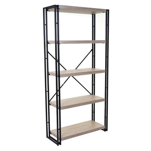 Mendler boekenplank HWC-A27, vrijstaande plank, woonkamerplank, 165x80cm 3D-structuur 5 niveaus, eiken look, 63025