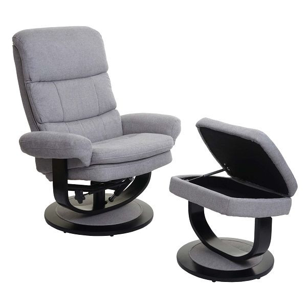 Mendler relaxfauteuil HWC-C16, tv-fauteuil tv-fauteuil kruk met opbergvak, stof/textiel lichtgrijs, 74585