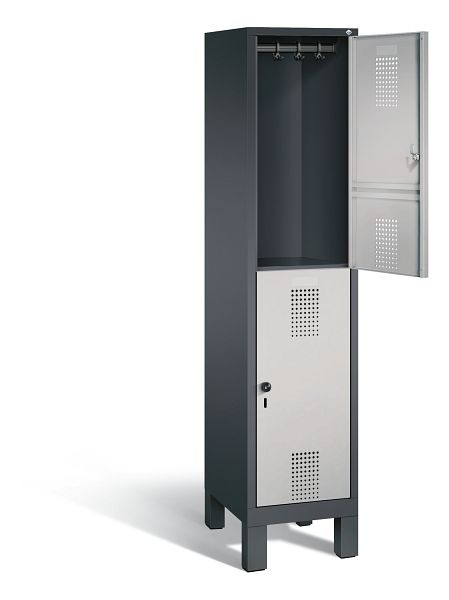 C+P locker dubbeldekker Evolo, H1850xW420xD500mm, kleur: zwart-grijs/wit aluminium, 48310-12 S10088
