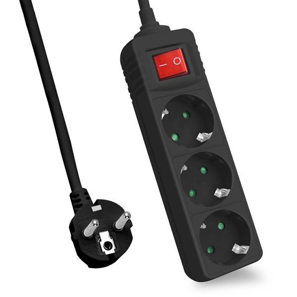 Helos stekkerdoos CLASSIC, 3-voudig, zwart, 1,5m, met schakelaar, 262803