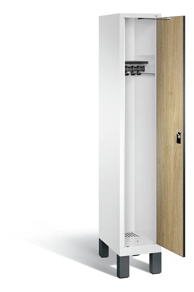 C+P Evolo kleerkast, H1850xB320xD500mm, kleur: verkeerswit / decor eiken Sereno, 48010-10 S10131