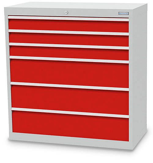 Bedrunka + Hirth ladekast, diepte 500 mm, R 36-16, aantal laden: 6, afmetingen in mm (BxDxH): 980 x 500 x 1019, draagvermogen 50 kg, 90.303