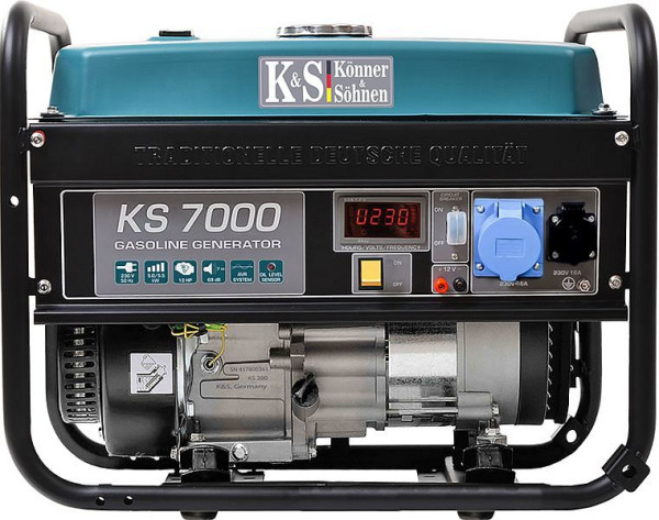 Könner & Söhnen 5500W benzinestroomgenerator, 1x16A(230V)/1x32A(230V), 12V, voltregelaar, laagoliebeveiliging, overspanningsbeveiliging, display, KS 7000