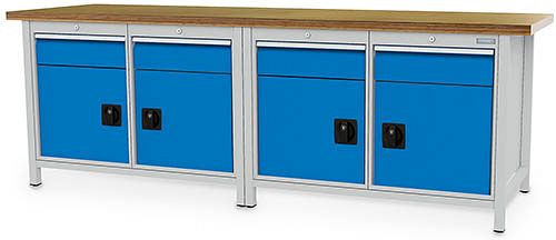 Bedrunka + Hirth box werkbank serie 2500 R18-24, 4x150mm, lade volledig uittrekbaar 100%, 2500 x 750 x 859 mm, 03.25.2222V