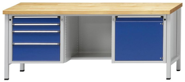ANKE kastwerkbank; 2000x700mm; Links 4 laden 90, 90, 150, 210 mm; Ga terug in het midden van de vloer; Rechts 1 deur