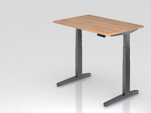 Hammerbacher elektrisch zit-sta bureau 120x80cm walnoot/grafiet, rechthoekige vorm, VXBHM12/N/GG