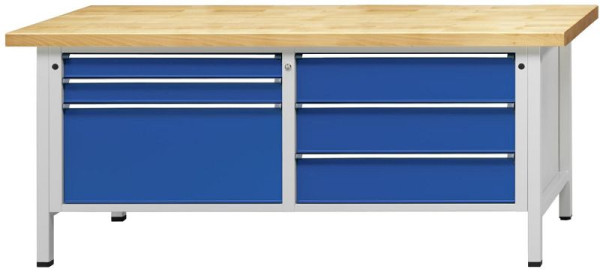 ANKE kastwerkbank; 2000x800mm; XL-formaat laden 750x600 mm; Links 3 laden 90, 90, 360 mm; Rechts 3 laden