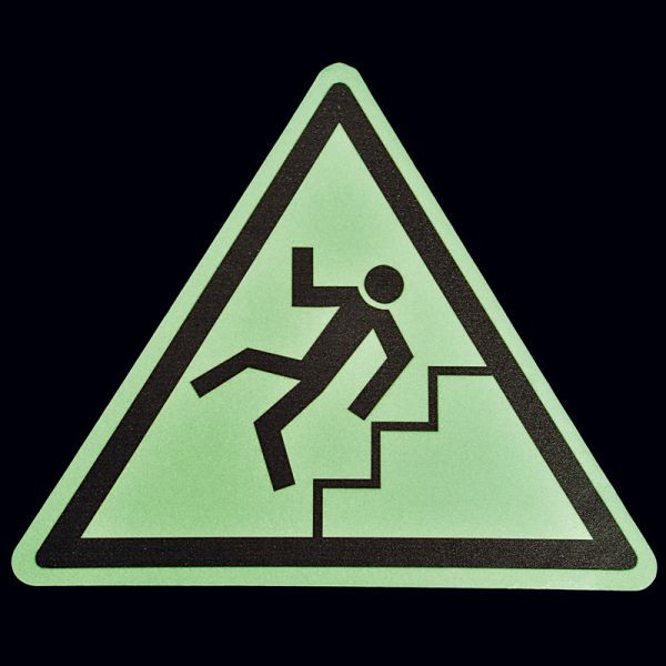 m2 antislipbekleding, vloermarkeringssymbool, lichtgevend, "let op, trappen" driehoek zijlengte 600 mm, MBXD002600