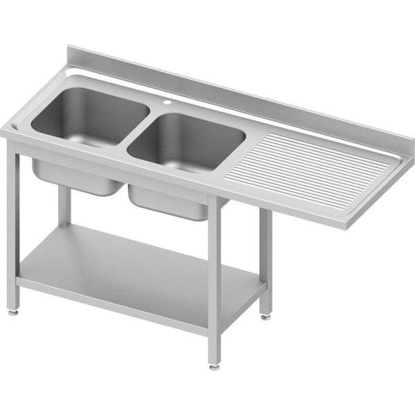 Stalgast spoelunit ECO met onderstel en overstek 1600x700x900 mm, met twee wastafels links, met opstand, zelfmontage (AISI201), DST16769LA