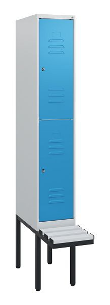 C+P dubbeldekskast Classic PLUS, 1950x300x815mm, 7035/5012, cilindersloten, met basisframe en zwevende zitting, 0803405-10 S10079