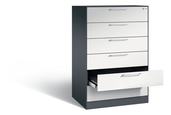 C+P ladekast Asisto, H1310xB800xD600mm, kleur: zwartgrijs/lichtgrijs, beugelgreep, 146223-624 S10044