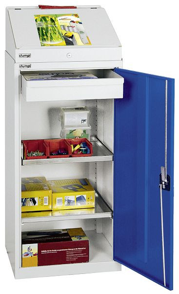 stumpf kast serie 2000, RAL 7035/5010, 1 schrijftafel, 1 lade, 2 legborden, 2092174