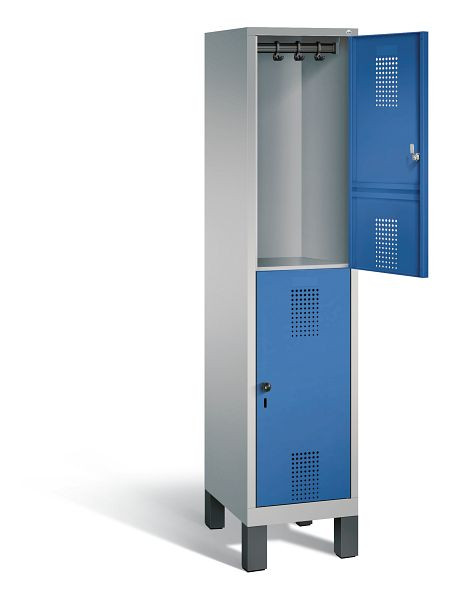 C+P locker dubbeldekker Evolo, H1850xW420xD500mm, kleur: wit aluminium / gentiaanblauw, 48310-12 S10092