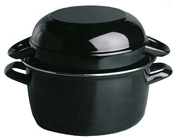 APS serveermosselpot voor 0,5 kg, Ø 13,5 cm, voor 1 portie, zwart geëmailleerd plaatstaal, met roestvrijstalen rand, 0,75 liter, 00623