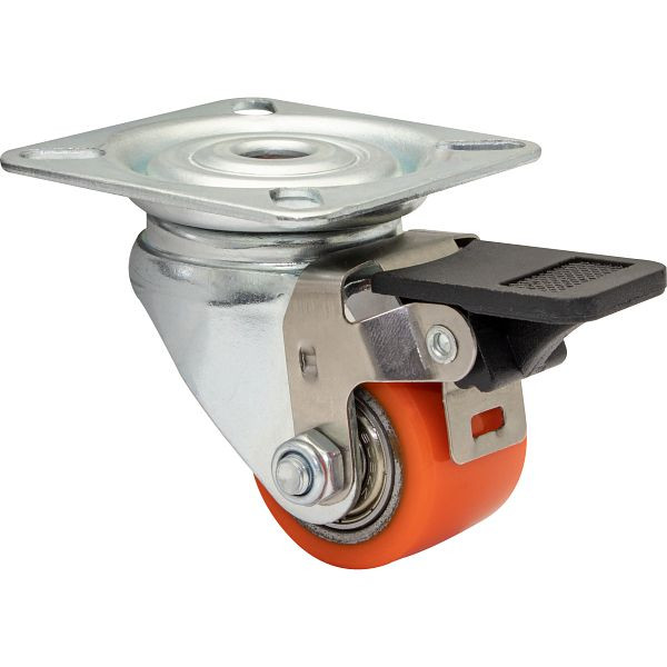 WAGNER transportmiddel zwenkwiel MINI diameter 35mm, PU, zacht, kogellager, rem, draagvermogen 100kg, PU: 4 stuks, 4793501