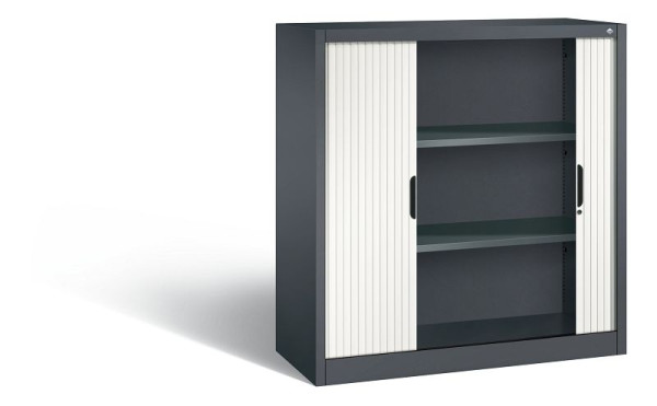 C+P dressoir met rolluik Omnispace, H1230xB1200xD420mm, kleur: zwartgrijs/verkeerswit, verzonken greep, 3 niveaus, 3233-00 S10240