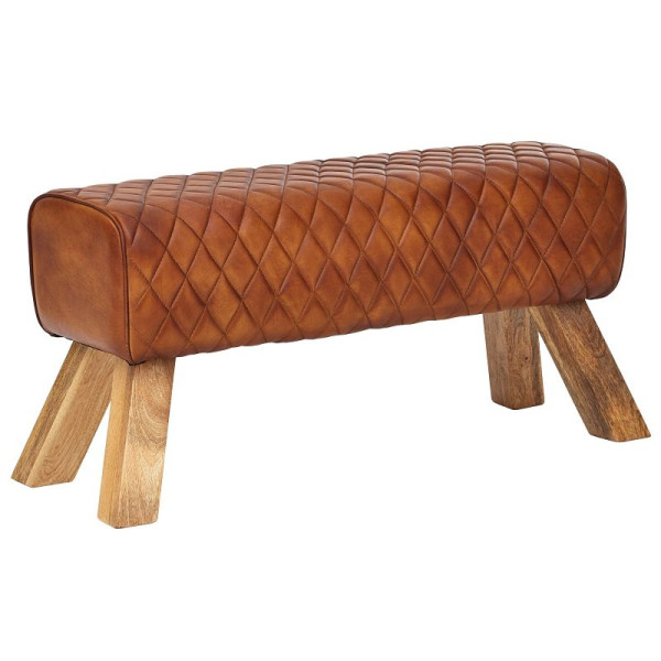 Wohnlingbank echt leer / massief hout 89x46x35 cm leer modern, WL6.089