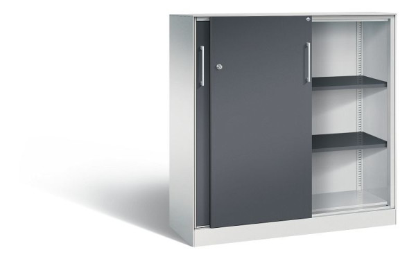 C+P schuifdeurkast Asisto, H1310xB1200xD435mm, kleur: lichtgrijs/zwartgrijs, beugelgreep, 3 niveaus, 142031-000 S10139