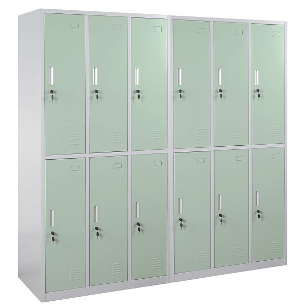 Mendler locker Boston T829, lockerkast waardevolle spullen locker, metaal 12 vakken, groen, 2x54030