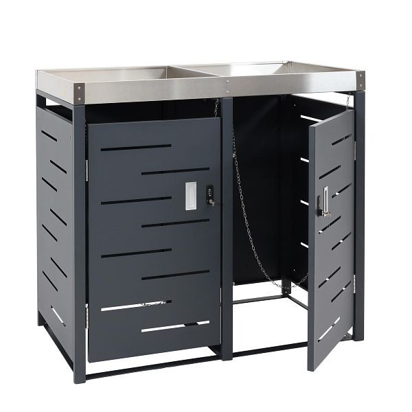 Mendler HWC-H40b 2-zits vuilnisbakbekleding, vuilnisbak, plantenbak RVS-metaal combo 39kg 101x51x59 uitbreidbaar, 99043+99044