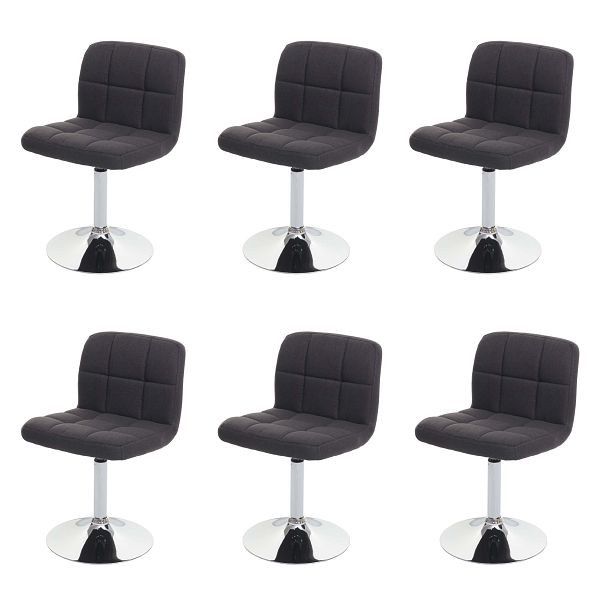 Mendler set van 6 eetkamerstoelen Kavala, keukenstoel, stof/textiel chroom draaibaar, donkergrijs, 3x74174
