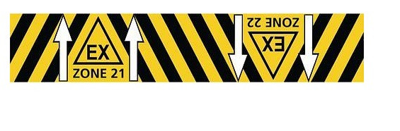 DENIOS vloermarkering met ex-print, zelfklevend, rol van 5 m, B 100 mm, Ex zone 21/22, 217-911