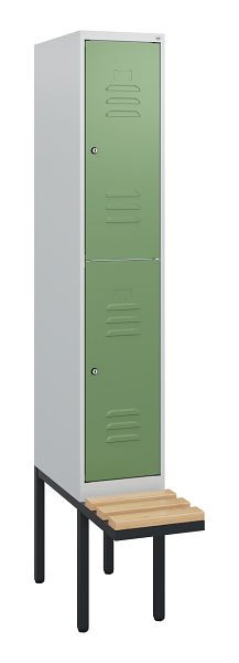 C+P dubbeldekkerkast Classic PLUS, 1950x300x815mm, 7035/6011, cilindersloten, beukenhouten zitlatten, zwevende zitting, 0803405-10 S10036