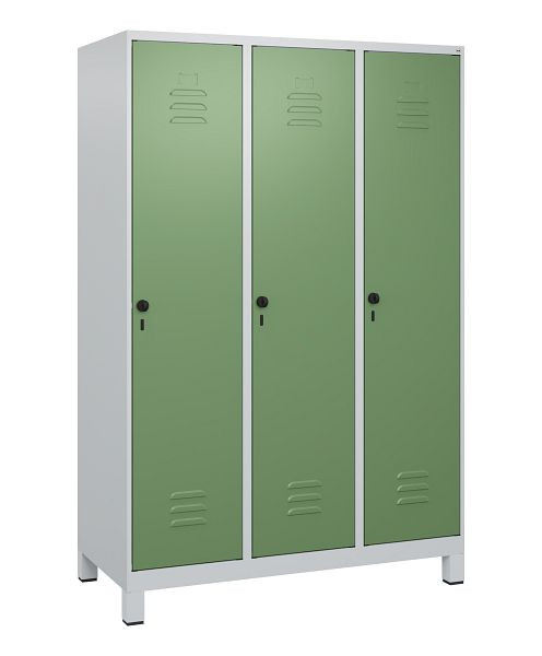 C+P Umkleidespind Classic PLUS, Füße, 3 Abteile, 1800x1200x500mm, 7035/6011, Drehriegel, 0800107-32 S10006