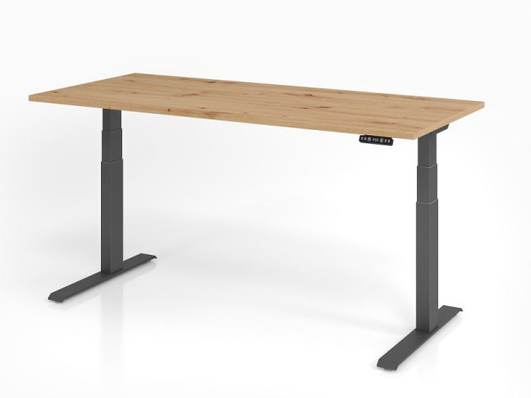 Hammerbacher bureau XDKB19, 180 x 80 cm, blad: knoestig eiken, 25 mm dik, ABS dikke rand, rechthoekige vorm, grafiet, VXDKB19/R/G