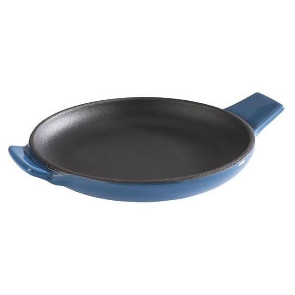 APS serveerpan -CAST IRON-, Ø 13 cm, hoogte: 2 cm, gietijzer, geëmailleerd, binnenkant: zwart, buitenkant: blauw, glanzend, 88226