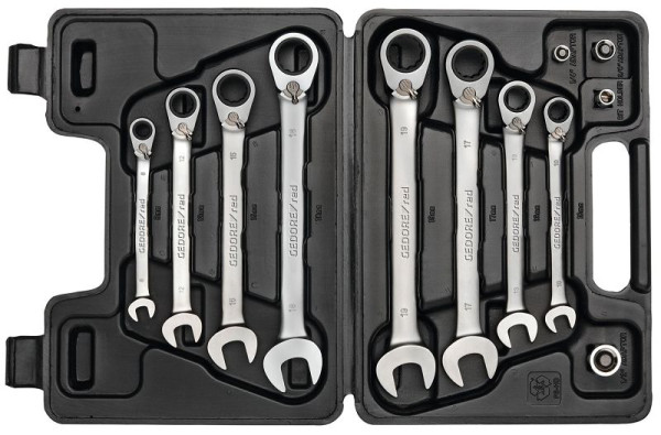 GEDORE rode ringratelsleutelset, met adapters SW8-19mm, 12-delig, 3300059
