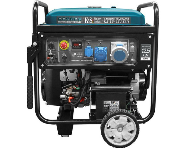Könner & Söhnen 12500W benzine E-start stroomgenerator, 1x63A(230V)/1x32A(230V)/1x16A(230V), 12V, ATS aansluiting, voltregelaar, display, KS 15-1E ATSR