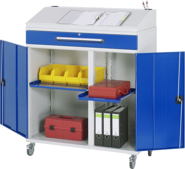 RAU zijkast sta bureau - model 02, B1100xD520xH1110/1220mm, incl. wielenset, middensteun voor het verdelen van de inbouwbreedte, 07-1100T-M02F.11