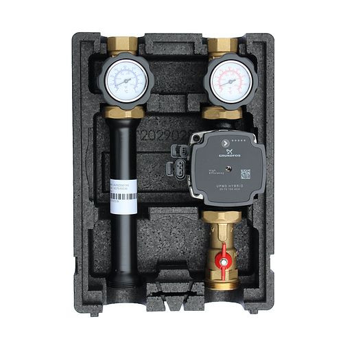 Environ EcoMix verwarmingscircuitpompgroep direct met kogelkraan en Grundfos UPM3 Hybride 25/7 hoogrendementpomp, ENECO003UPM3