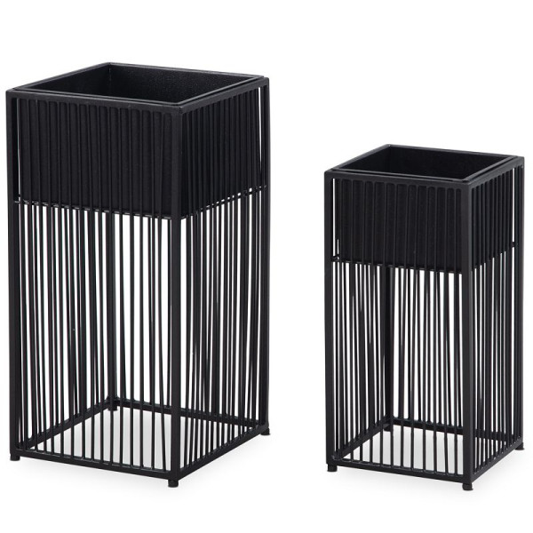 Wohnling bloempot set van 2 metalen plantenpotten zwart met frame, design plantenpot vierkant, bloempot plantenbak binnen, WL6.754