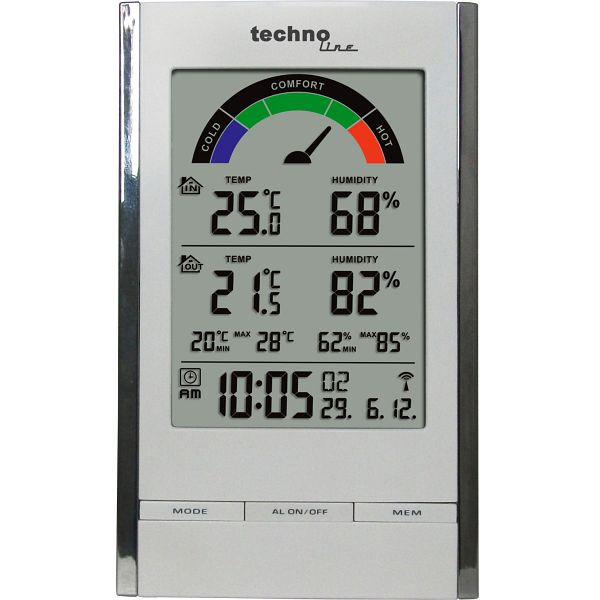 Technoline binnenklimaatstation, afmetingen: 55 x 111 x 20 mm, WS 9480