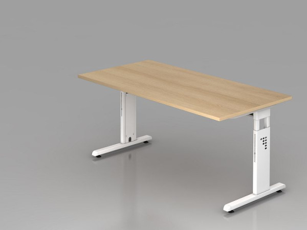 Hammerbacher bureau C-poot 160x80cm eiken/wit, werkhoogte 65-85 cm, VOS16/E/W