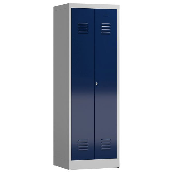 Lüllmann ClassiX kledingkast, 2 in het midden sluitende vakken, 1800 x 590 x 500 mm, lichtgrijs/gentiaanblauw, X-510421