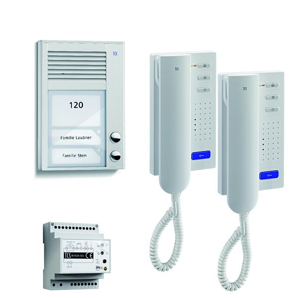 TCS deurbediening audio: pack AP voor 2 wooneenheden, met buitenpost PAK, 2 belknoppen AP, 2x deurtelefoon ISH3130, bedieningseenheid BVS20, PSC2120-0000