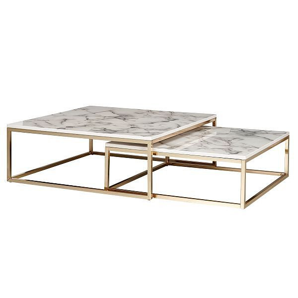 Wohnling Design salontafel set van 2 wit marmerlook vierkant, WL6.246