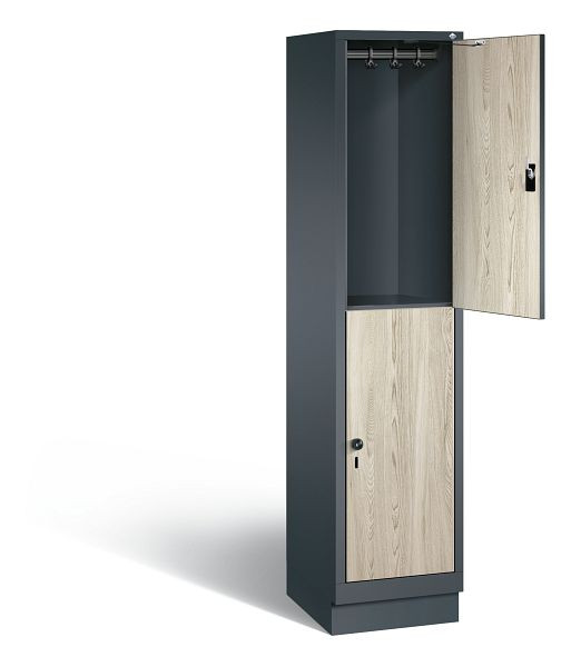 C+P locker, dubbellaags Evolo, H1800xB420xD500mm, kleur: antracietgrijs / decor Sen ash, 48320-12 S10105