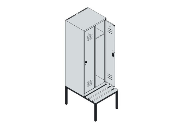 C+P luierkastje Classic PLUS, met onderbank, 2 vakken, 1950x600x815mm, 7035/6011, draaibare sluiting, 0800505-20 S10036