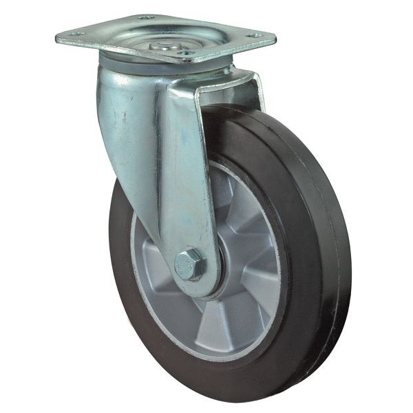 BS Rollen zwaarlastwiel, wielbreedte 50 mm, wiel-Ø 125 mm, draagvermogen 220 kg, zwarte elastische banden, aluminium wiellichaam, kogellagers, L600.B80.125