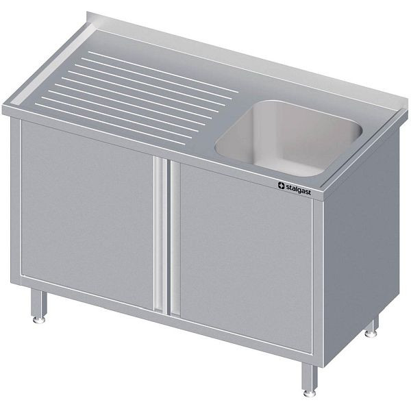 Stalgast spoelbakkast met draaideuren 1100x600x850 mm, met rechts een spoelbak, met opstand, gelast, VSK11620RA
