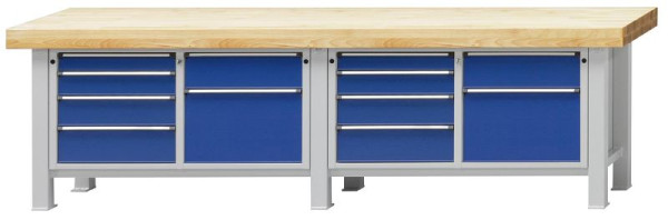 ANKE zware werkbank; 3000x800mm; Beuk massieve plaat; Links 4 laden 90, 120, 150, 180 mm; Rechts 2 laden 180, 360 mm