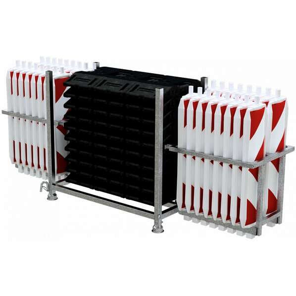 Schake SET1 bestaande uit: 1x gegalvaniseerde stapelpallet, 30x grondplaten type NOX, 2x gegalvaniseerde zwaailampkorf, 32x BASt zwaailamp, folie type RA1/A, 36NOXP-SET1