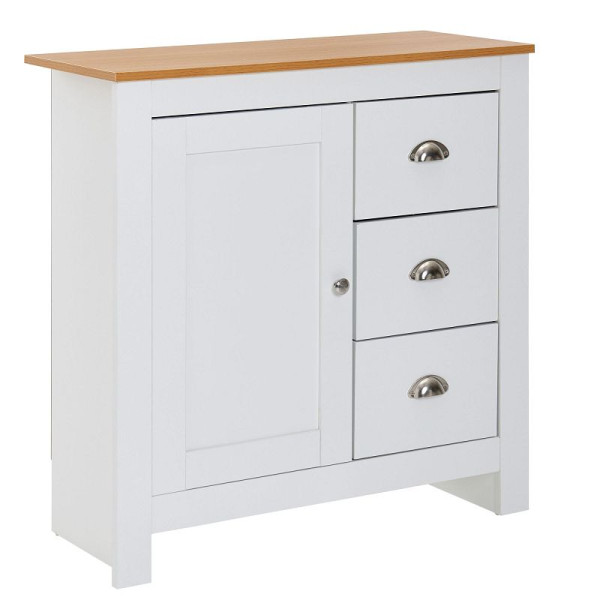 Wohnling dressoir met 3 laden 79x81x35 cm ladekast wit / modern eiken, design dressoir hoog met deur, lade ladekast woonkamer, WL6.384
