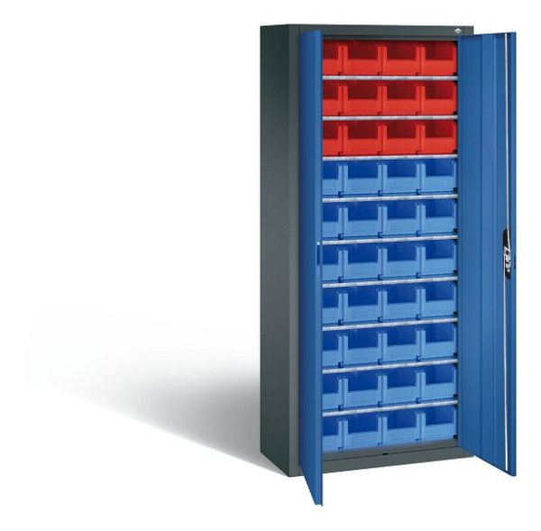 C+P tijdschriftenkast serie 13, H1690xB700xD300mm, kleur: antracietgrijs / gentiaanblauw, verzonken handgreep, 133413-28 S10035